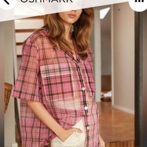 Aritzia Pink Plaid Sheer Top